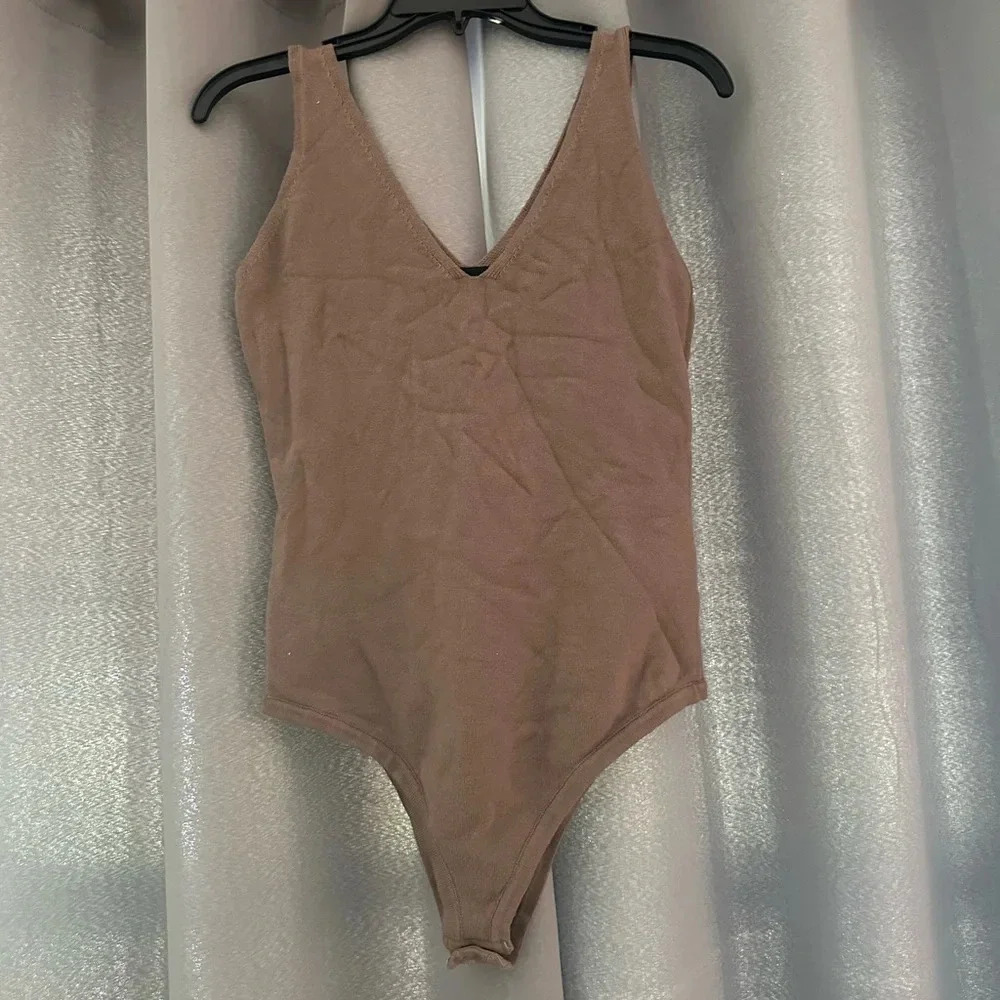 The Sang size Large mocha colored bodysuit soft neutral basic